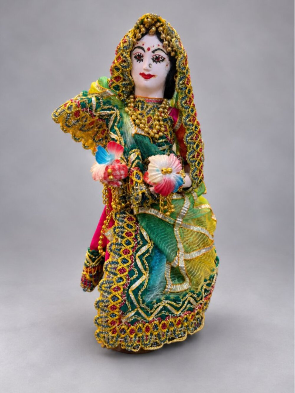 Vintage Indian Traditional Bride Doll 8" Handmade India Folk Art Beaded Sari